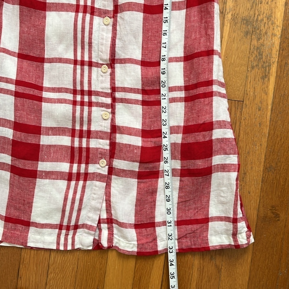 FLAX 100% Linen Red & White Checkered Shirtdress Full Button Front Dress Size P - Picture 8 of 12